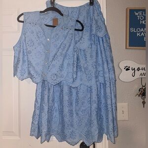 Light Blue Eyelet skirt and vest set